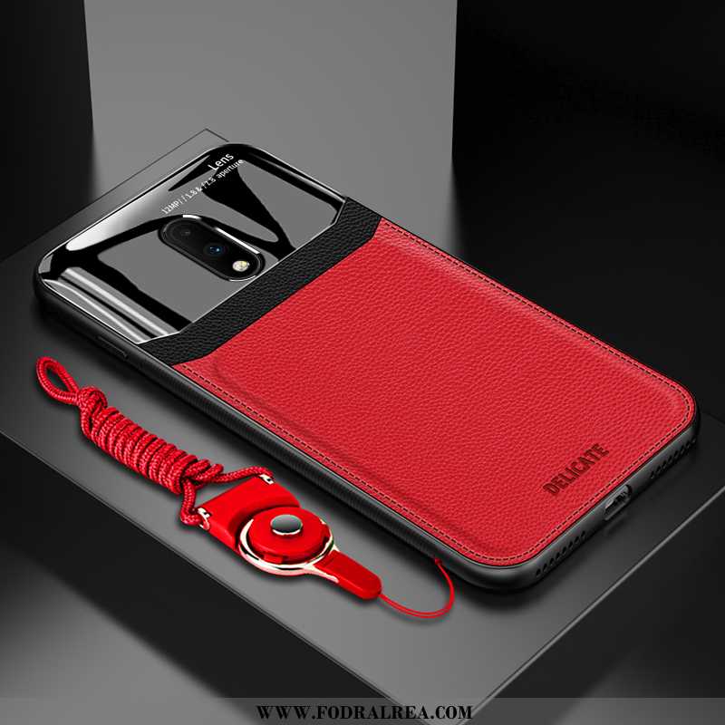 Fodral Oneplus 7 Glas Ring Silikon, Skal Oneplus 7 Läderfodral Net Red Mörkblå