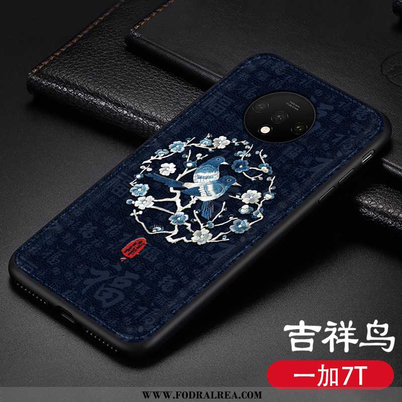 Skal Oneplus 7t Trend All Inclusive Läder, Fodral Oneplus 7t Skydd Kreativa Mörkblå