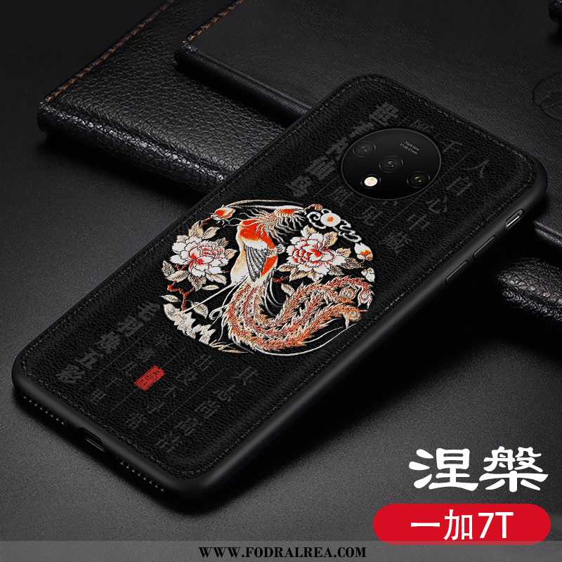 Skal Oneplus 7t Trend All Inclusive Läder, Fodral Oneplus 7t Skydd Kreativa Mörkblå