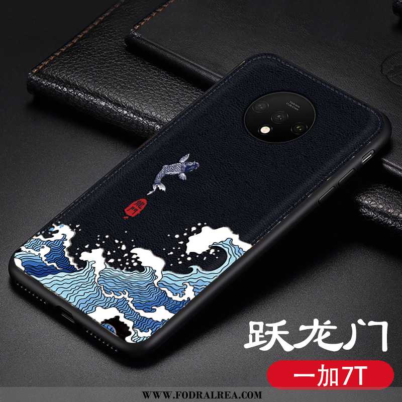 Skal Oneplus 7t Trend All Inclusive Läder, Fodral Oneplus 7t Skydd Kreativa Mörkblå