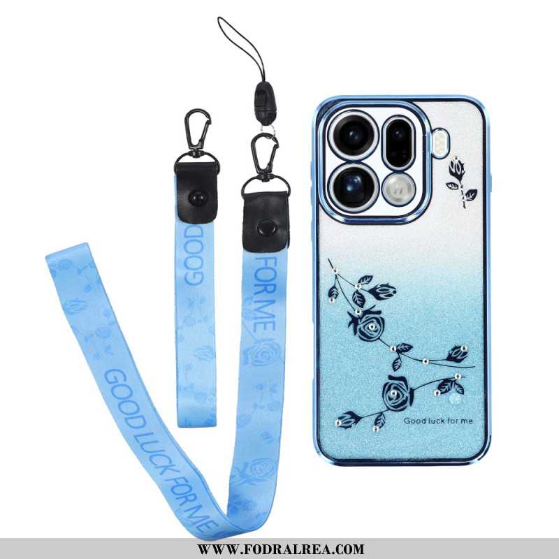 Skal Oppo Find X9 Pro 5g Telefonfodral Blommor Och Strass Med Remmar