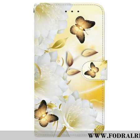 Fodral För Oppo Reno 13 5g Guldfjärilar Och Vita Blommor