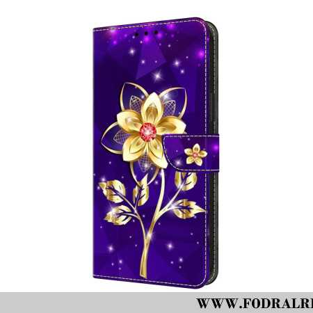 Fodral För Samsung Galaxy S25 Fe Gyllene Blommor På Lila Bakgrund