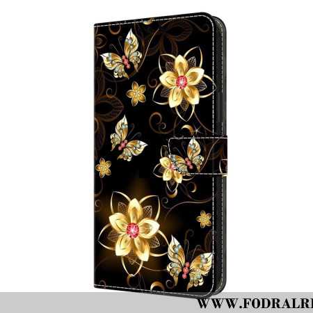 Fodral För Samsung Galaxy S26 Plus Guldblommor Och Fjärilar