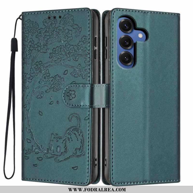 Fodral För Samsung Galaxy S26 Plus Träd- Och Kattmönster