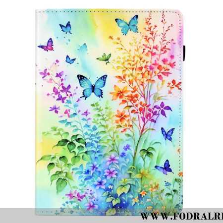 Fodral För Samsung Galaxy Tab S11 Färgade Blommor Och Fjärilar
