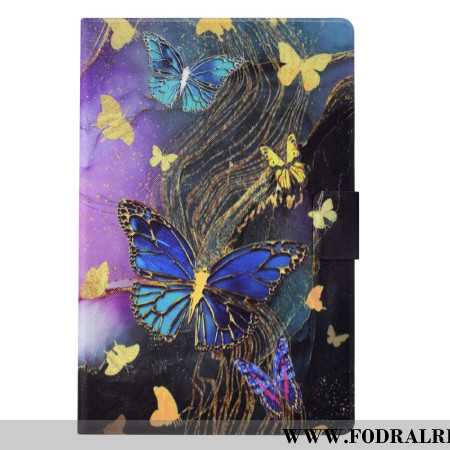 Fodral För Samsung Galaxy Tab S11 Gyllene Och Färgglada Fjärilar