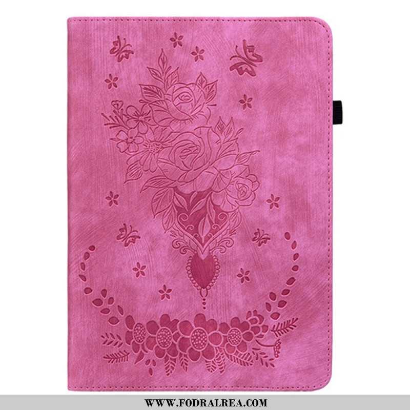 Fodral Samsung Galaxy Tab S11 Blommigt Mönster Med Mockaeffekt