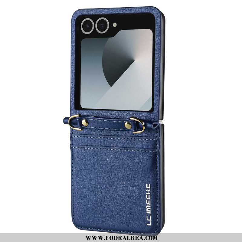 Fodral Samsung Galaxy Z Flip 7 Korthållare Och Axelrem I Läderstil