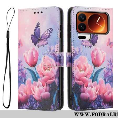 Fodral Xiaomi 17 Pro Fjärilar Och Rosa Blommor