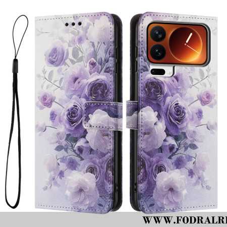 Fodral Xiaomi 17 Pro Max Flip-plånbok - Rosa-lila Mönster Med Handledsrem