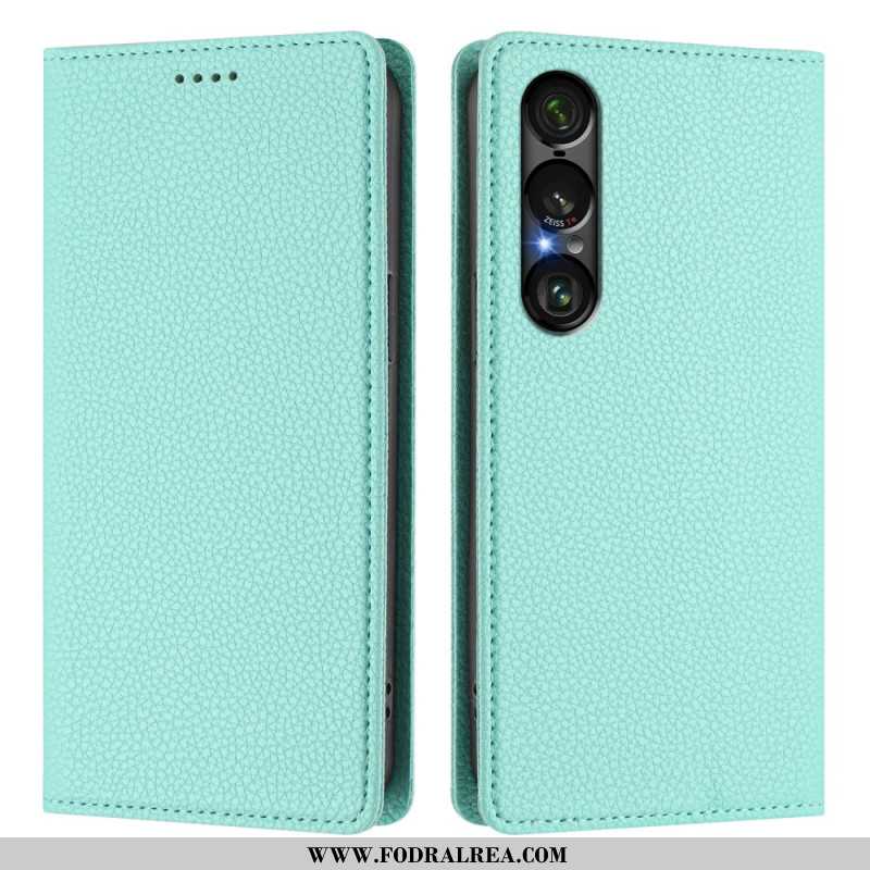 Folio-fodral Sony Xperia 1 Vii Rfid-skyddad Litchiläderstruktur