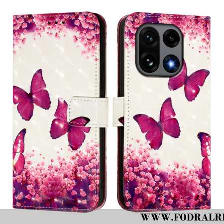 Läderfodral Oneplus 15 Telefonfodral Rosa Fjärilar