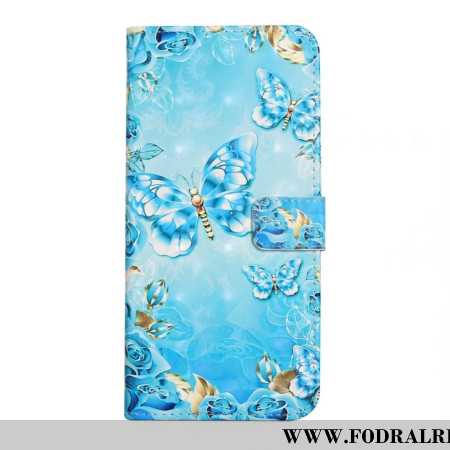 Läderfodral Oneplus Nord 4 Telefonfodral 3d-blå Fjärilar