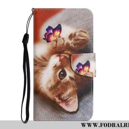 Läderfodral Samsung Galaxy A17 4g / 5g Telefonfodral Fjäril Och Katt