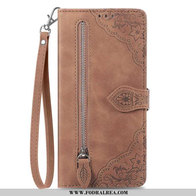 Läderfodral Samsung Galaxy S25 5g Edge Telefonfodral Plånbok Med Blommönster Och Dragkedja