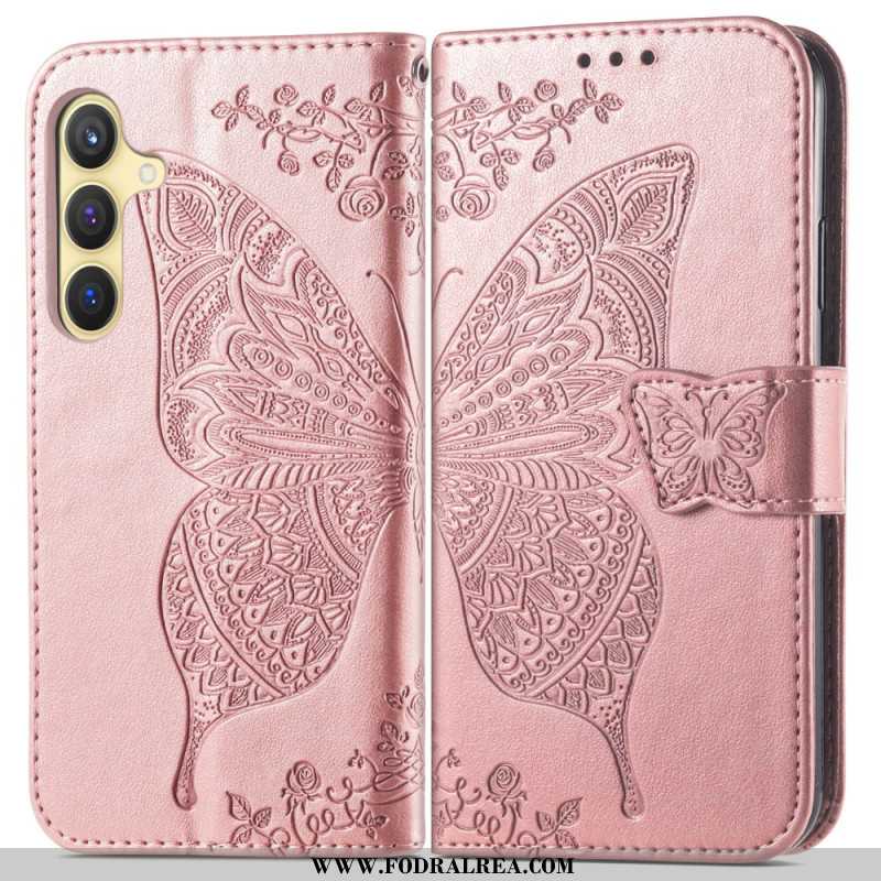 Läderfodral Samsung Galaxy S25 5g Telefonfodral Barockfjäril