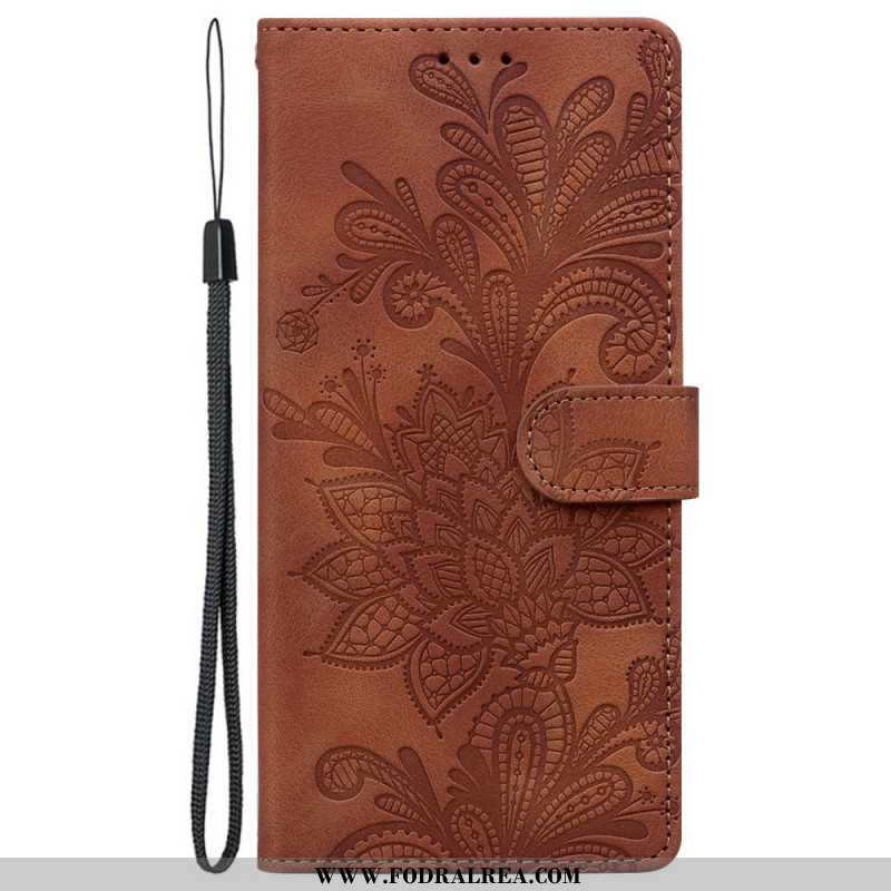 Läderfodral Samsung Galaxy S25 5g Telefonfodral Blommigt Spetsmönster