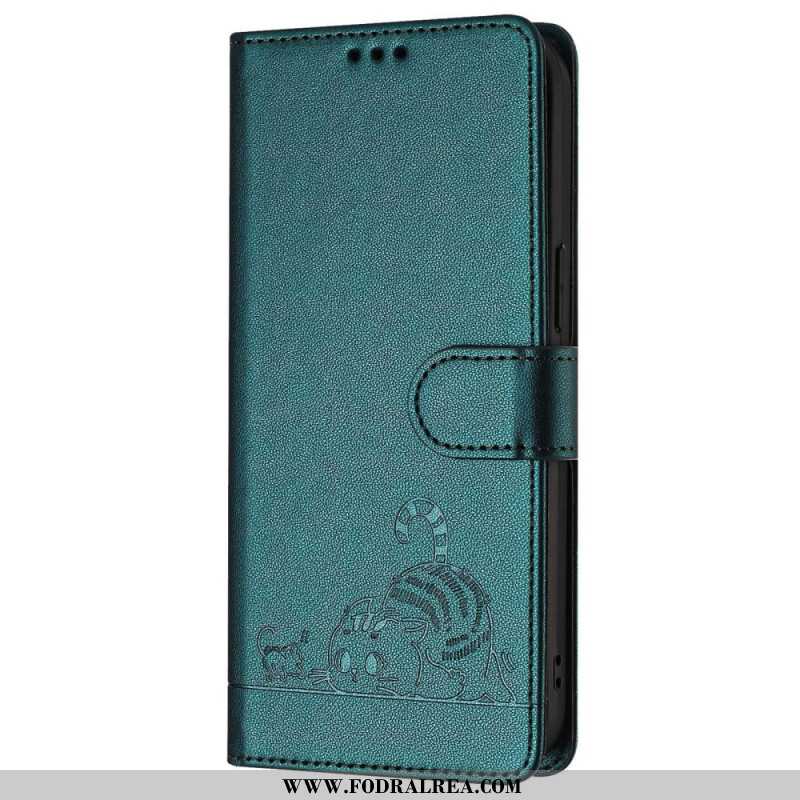 Läderfodral Samsung Galaxy S25 5g Telefonfodral Rfid-skyddande Kattmotiv