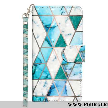 Läderfodral Samsung Galaxy S25 Fe Telefonfodral Blå Marmor Med Snodd