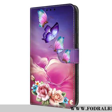 Läderfodral Samsung Galaxy S25 Plus 5g Telefonfodral Fjärilar Och Små Blommor