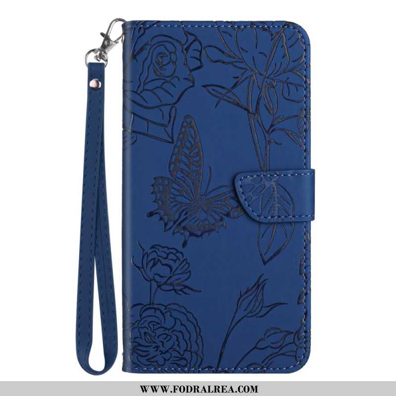 Läderfodral Samsung Galaxy S25 Plus 5g Telefonfodral Fjärilstryck Med Rem