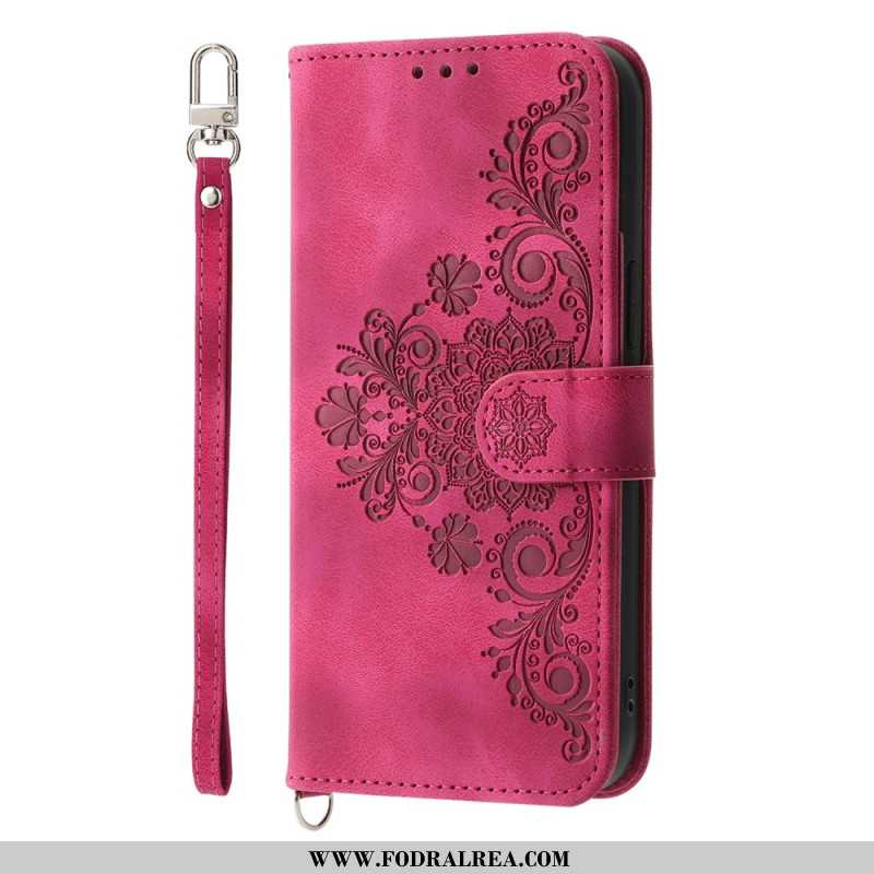 Läderfodral Samsung Galaxy S25 Ultra 5g Telefonfodral Blommönster Och Remmar