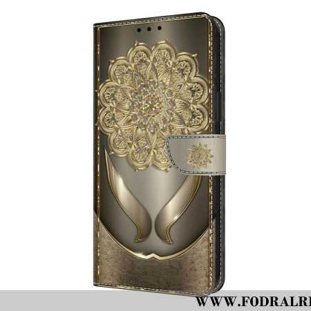 Läderfodral Samsung Galaxy S26 Plus Telefonfodral Glänsande Guldblommor