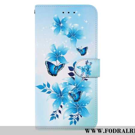 Läderfodral Sony Xperia 10 Vii Telefonfodral Blå Fjärilar Och Blommor