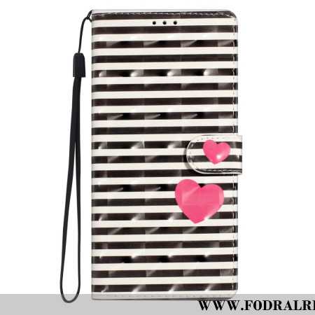 Läderfodral Xiaomi 15 Pro Telefonfodral 3d-ränder Och Hjärtan