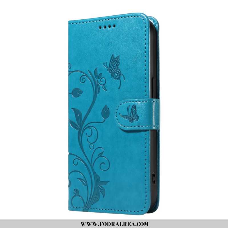 Läderfodral Xiaomi 15 Pro Telefonfodral Blom- Och Fjärilsmönster