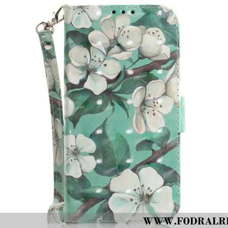 Läderfodral Xiaomi 15 Telefonfodral Snodd Med Akvarellblommor