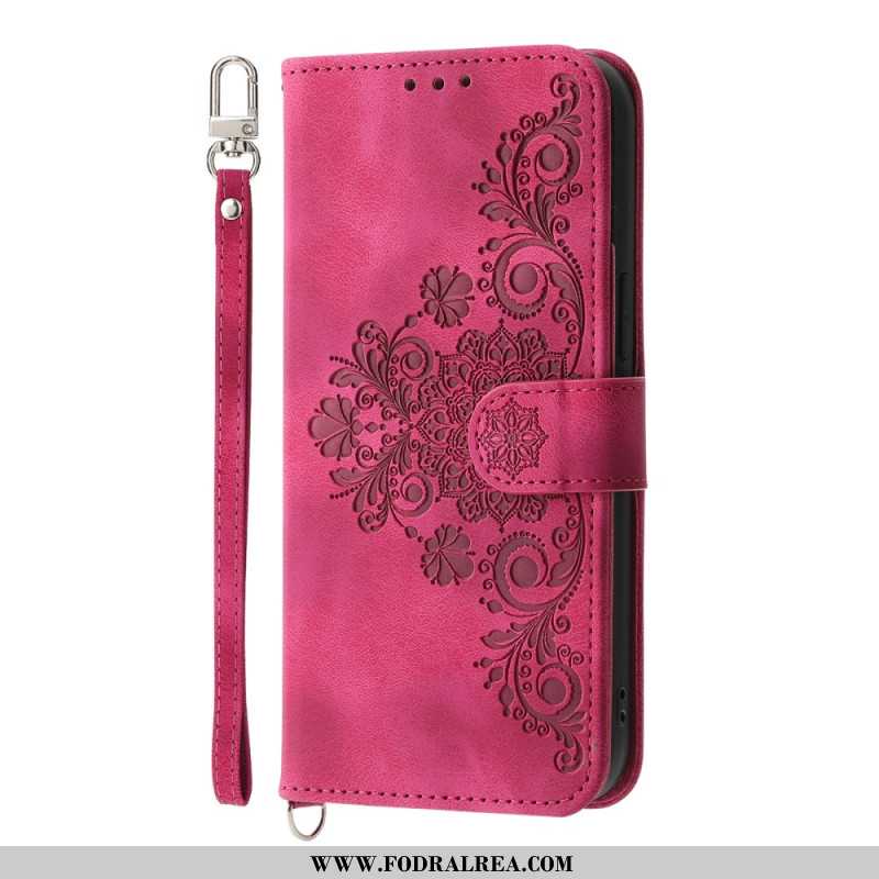 Läderfodral Xiaomi 15 Ultra Telefonfodral Blommönster Med Rem Och Axelrem