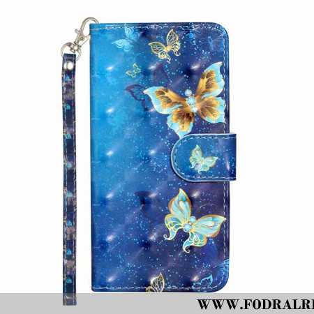 Läderfodral Xiaomi 15t Pro Telefonfodral Blå Och Guldfärgade Fjärilar
