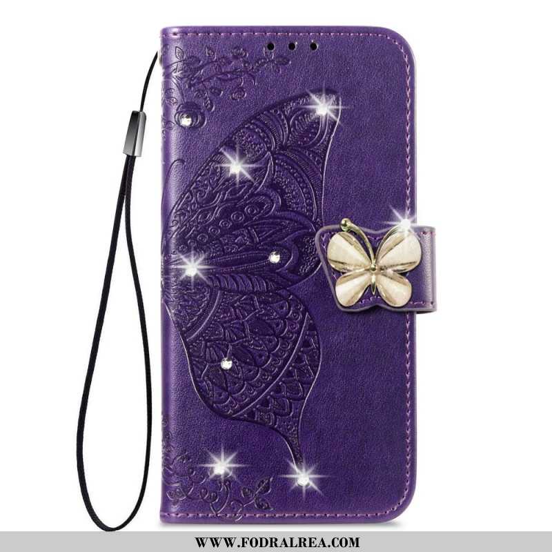 Läderfodral Xiaomi 17 Pro Max Telefonfodral Fjäril Och Strass