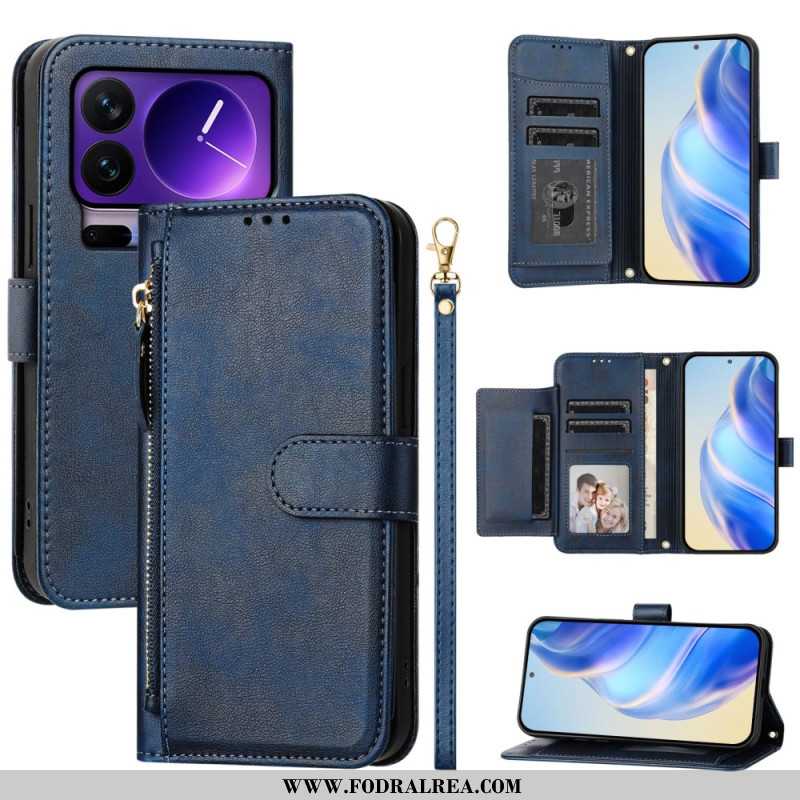 Läderfodral Xiaomi 17 Pro Telefonfodral Fack Med Dragkedja Och Flera Kortfack