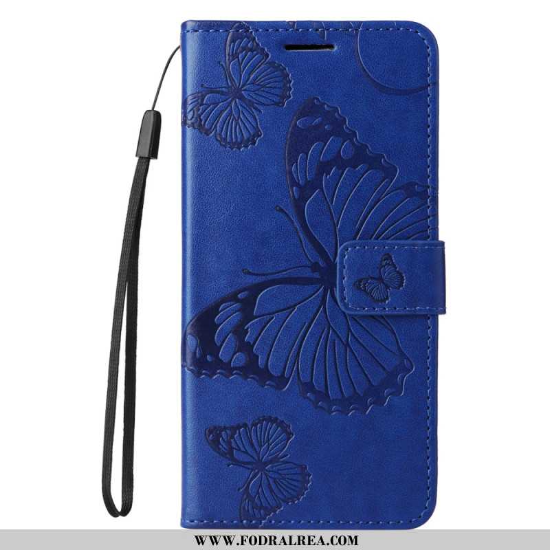 Läderfodral Xiaomi Redmi Note 14 5g Telefonfodral Jättefjärilar Med Rem