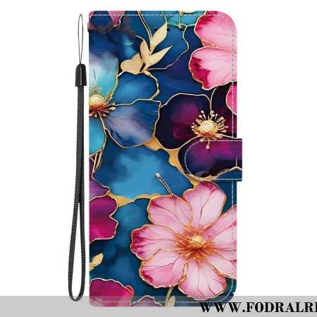 Läderfodral Xiaomi Redmi Note 15 Pro 5g Telefonfodral Blå Och Guld Blommor