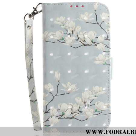 Läderfodral Xiaomi Redmi Note 15 Pro 5g Telefonfodral Vita Magnolior Med Remmar