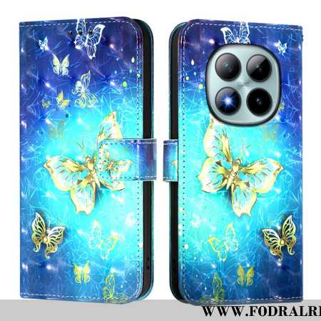 Läderfodral Xiaomi Redmi Note 15 Pro Plus 5g Telefonfodral Guldfjärilar