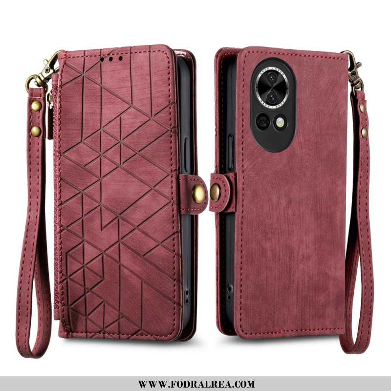 Läderskal Fodral Huawei Nova 13 Plånbok Med Geometriskt Mönster Och Dragkedja