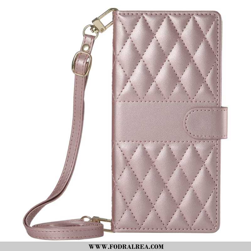 Läderskal Fodral Oppo Reno 14 5g Quiltad Stil Med Rem Och Axelrem