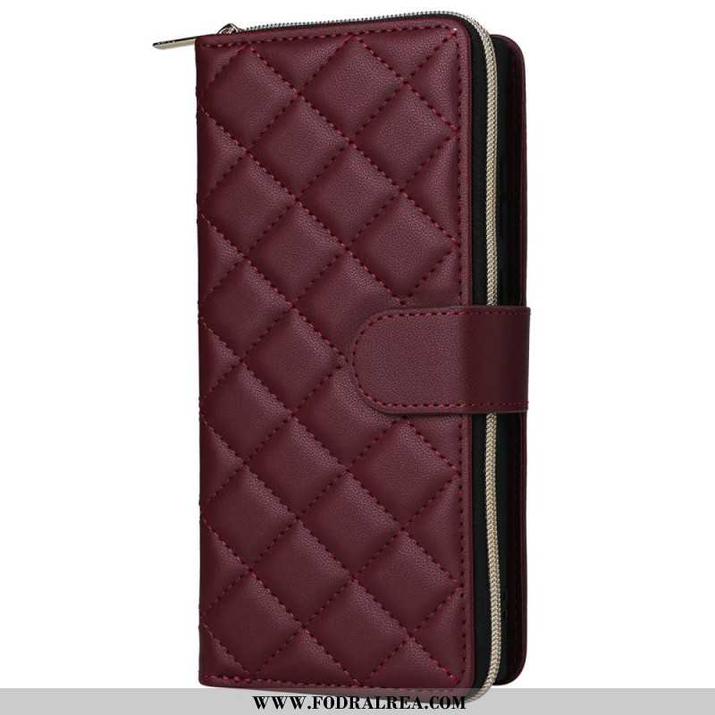 Läderskal Fodral Samsung Galaxy S25 Ultra 5g Quiltad Plånbok Med Rem Och Axelrem