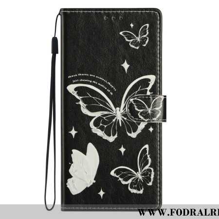 Läderskal Fodral Samsung Galaxy S26 Plus Svarta Och Vita Fjärilar
