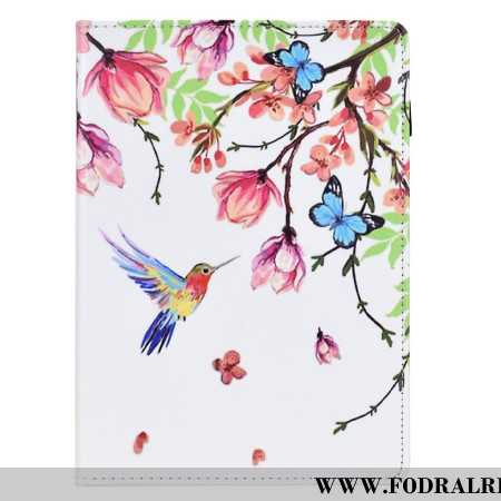 Läderskal Fodral Samsung Galaxy Tab S11 Färgade Blommor Och Fåglar