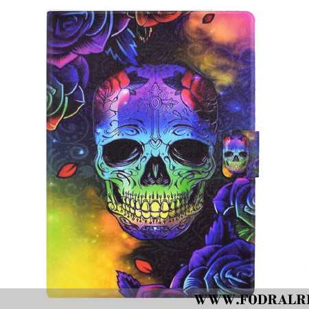 Läderskal Fodral Samsung Galaxy Tab S11 Färgglad Dödskalle