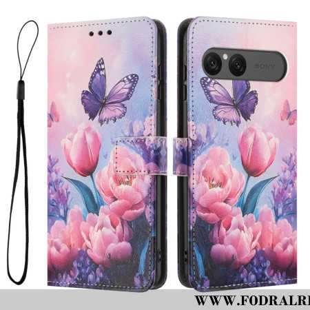 Läderskal Fodral Sony Xperia 10 Vii Rosa Blommönster