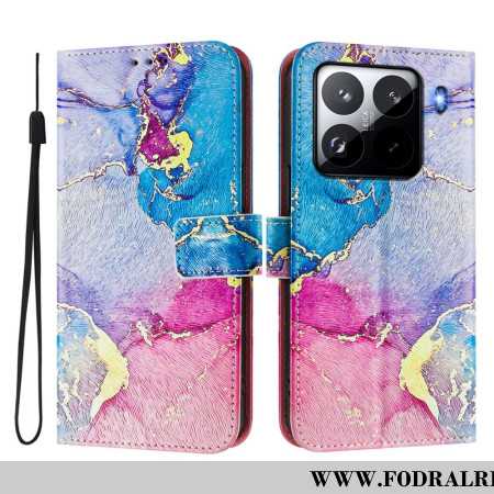 Läderskal Fodral Xiaomi 15 Pro Färgglad Marmor