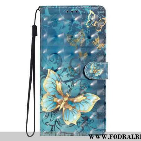 Läderskal Fodral Xiaomi 15t Pro Guldfärgade Fjärilar