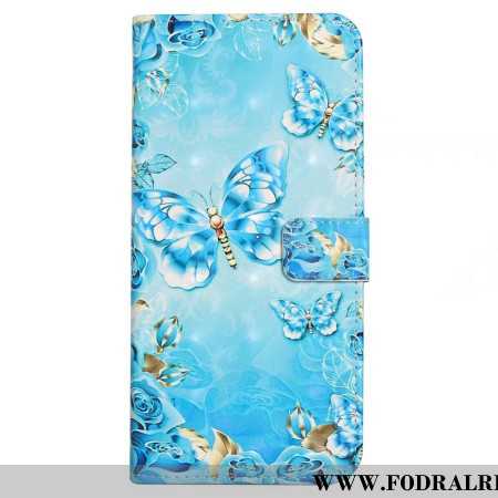 Läderskal Fodral Xiaomi 17 Pro Max Fjärilar Och Diamanter